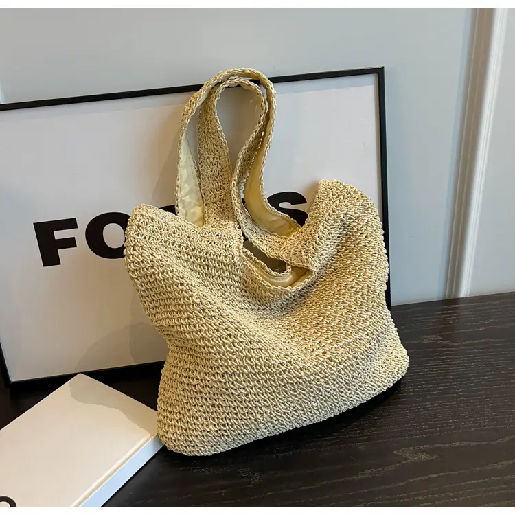 Korean Straw Shoulder Bag with Zipper Closure — feature 22