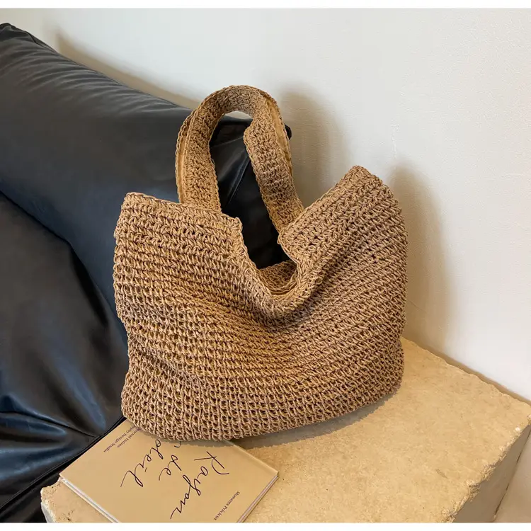 Korean Straw Shoulder Bag with Zipper Closure — feature 9