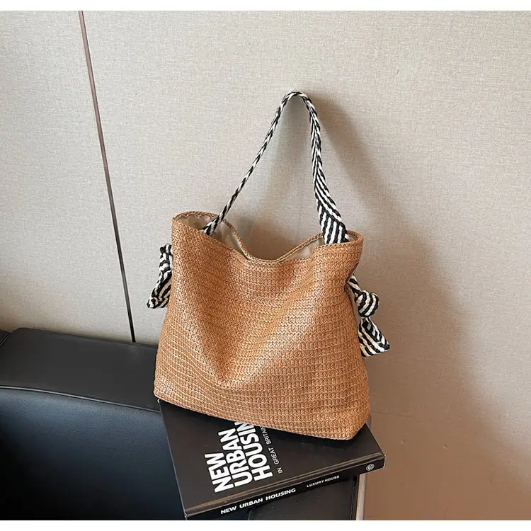 Rainbow Straw Commuting Tote Bag Large Capacity — feature 12