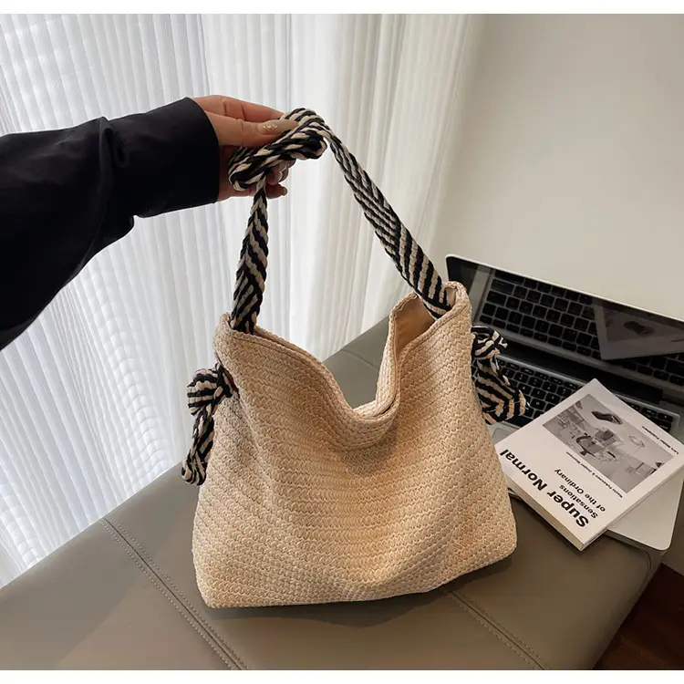 Rainbow Straw Commuting Tote Bag Large Capacity — feature 18