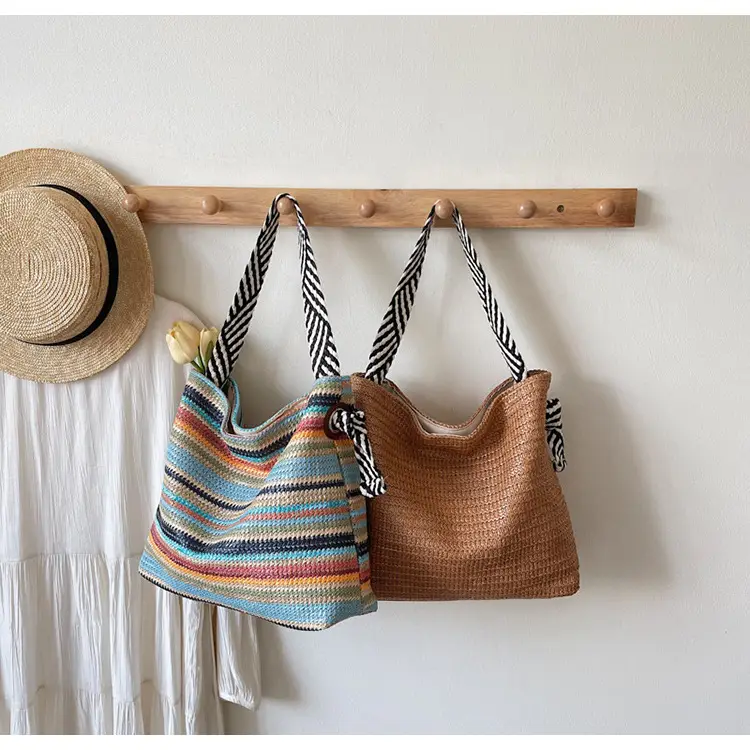 Rainbow Straw Commuting Tote Bag Large Capacity — feature 6