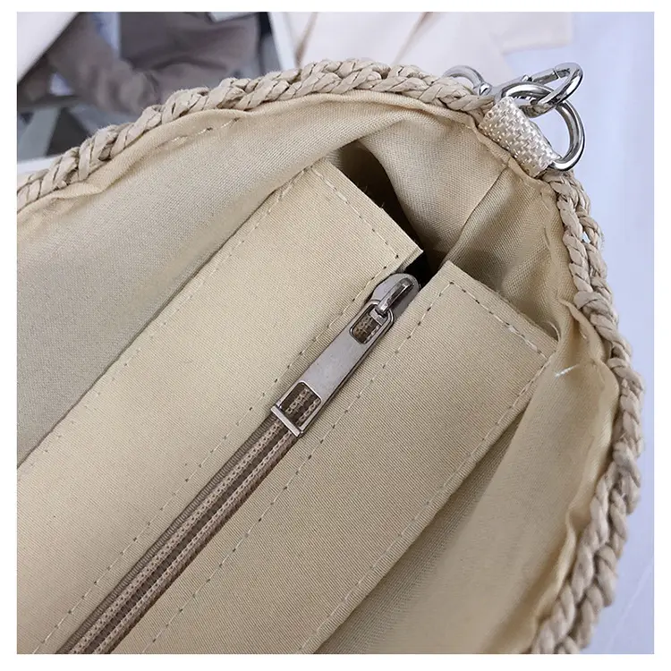 Straw Beach Bag Black Stripes Large Capacity — feature 10