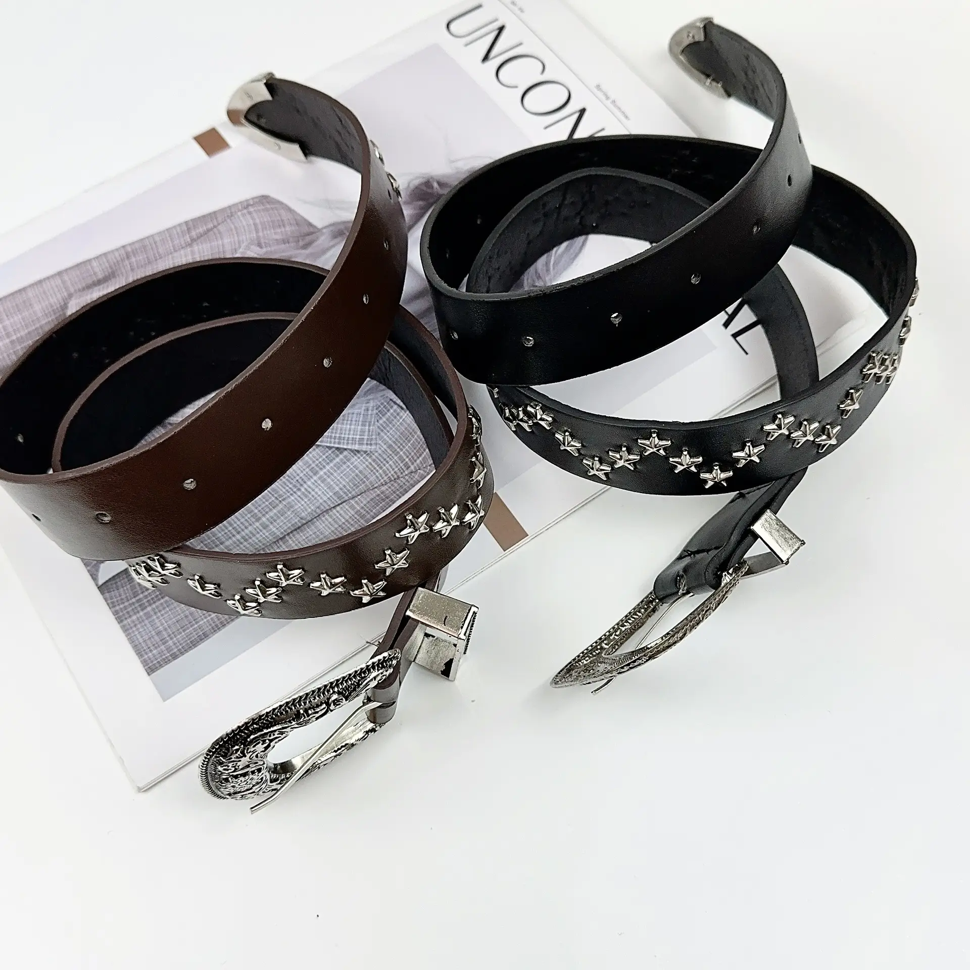 Women European American Y2K Belt Leather Chain Rhinestone High Waist — feature 6