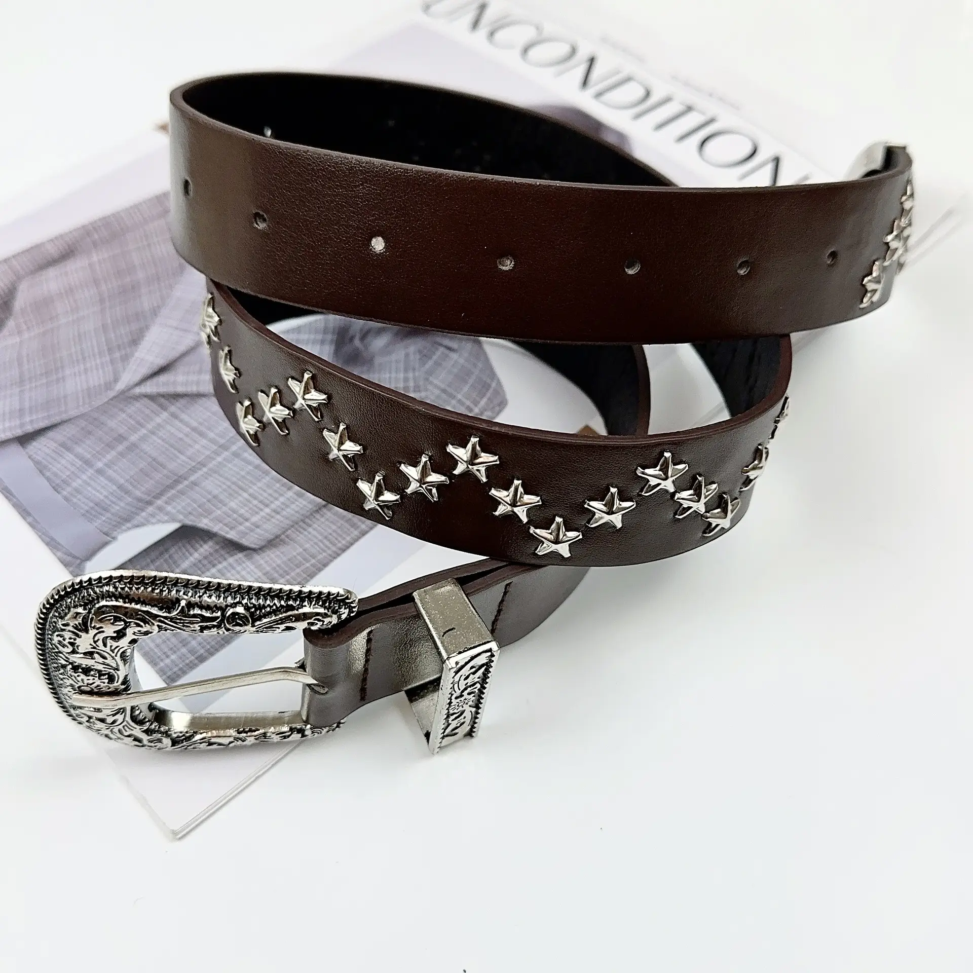 Women European American Y2K Belt Leather Chain Rhinestone High Waist — feature 7