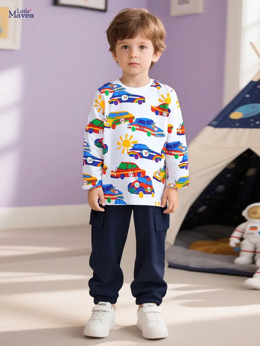 Little Maven Long Sleeve Cartoon Kids T-Shirt White