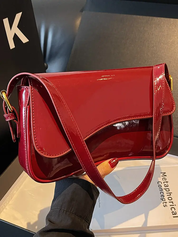 Red Magnetic Buckle Shoulder Bag for Women - Image 3