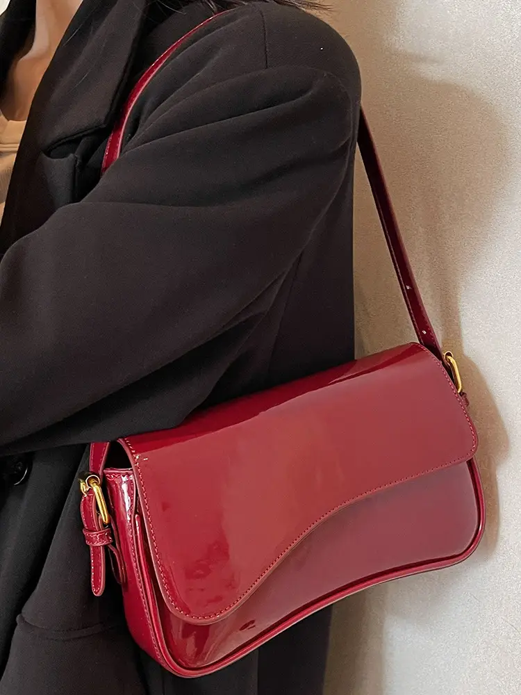 Red Magnetic Buckle Shoulder Bag for Women - Image 7