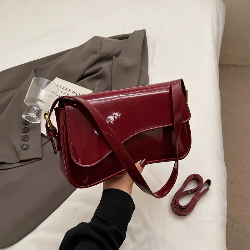 Red Magnetic Buckle Shoulder Bag for Women - Image 2
