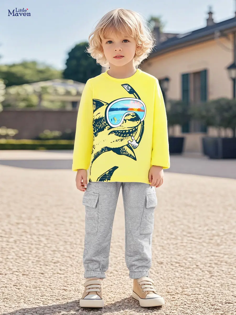 Little Maven Yellow Cotton T-Shirt for Boys