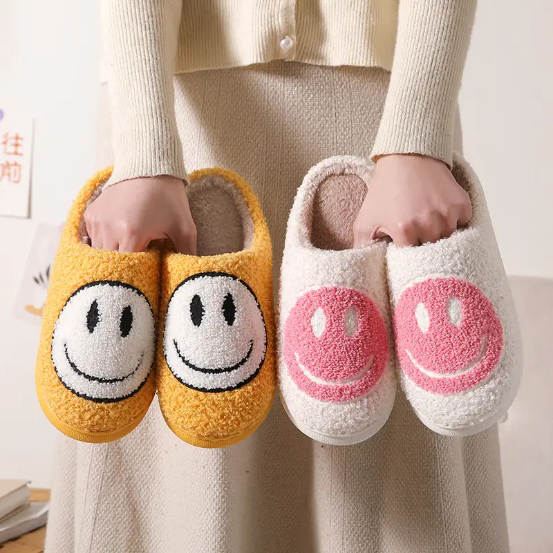 Winter Cute Cartoon Smiley Home Cotton Slippers Wholesale Home Furry Slippers Female Couple Warm Slippers Indoor