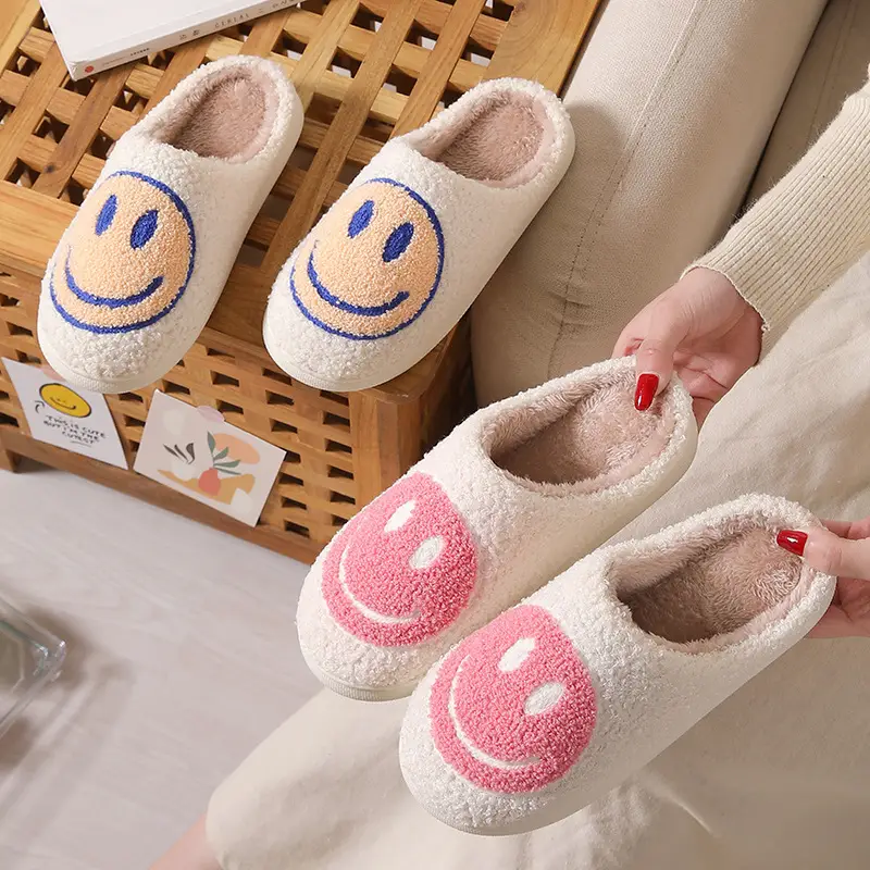 Winter Cute Cartoon Smiley Home Cotton Slippers Wholesale Home Furry Slippers Female Couple Warm Slippers Indoor