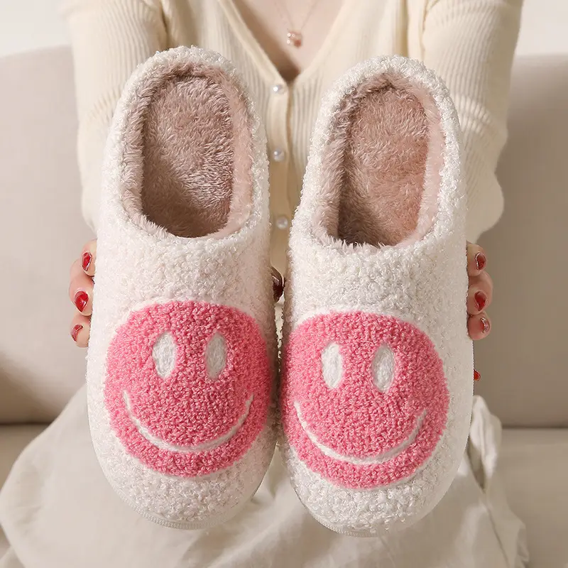 Winter Cute Cartoon Smiley Home Cotton Slippers Wholesale Home Furry Slippers Female Couple Warm Slippers Indoor
