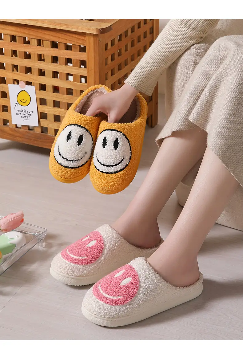 Winter Cute Cartoon Smiley Home Cotton Slippers Wholesale Home Furry Slippers Female Couple Warm Slippers Indoor — feature 12