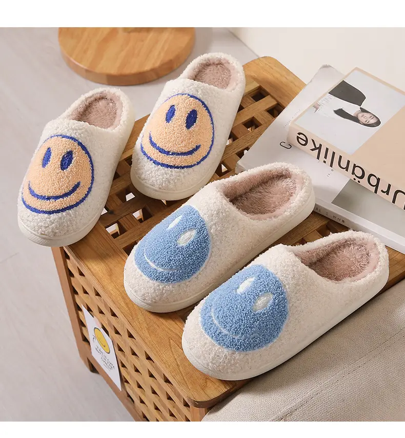 Winter Cute Cartoon Smiley Home Cotton Slippers Wholesale Home Furry Slippers Female Couple Warm Slippers Indoor — feature 13
