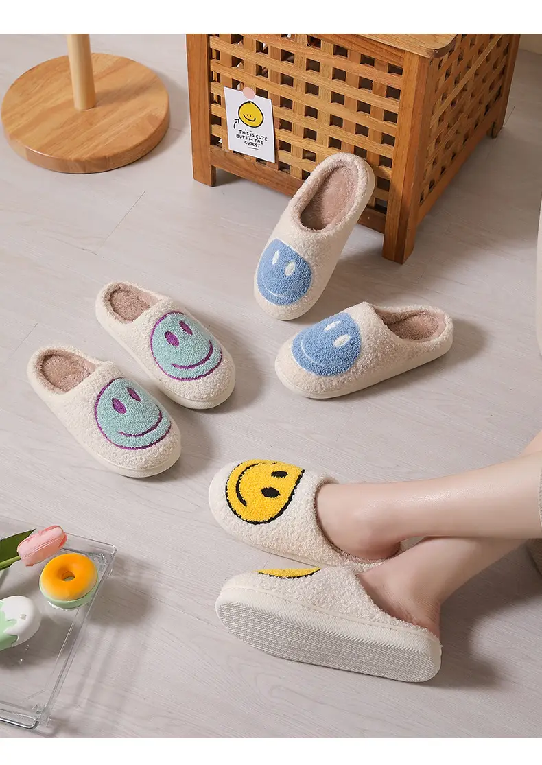 Winter Cute Cartoon Smiley Home Cotton Slippers Wholesale Home Furry Slippers Female Couple Warm Slippers Indoor — feature 15