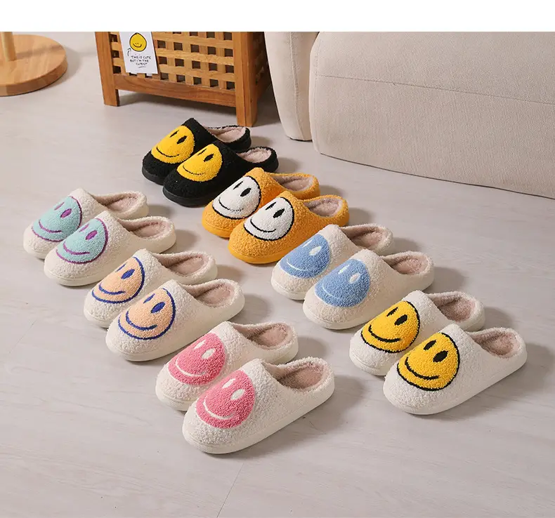 Winter Cute Cartoon Smiley Home Cotton Slippers Wholesale Home Furry Slippers Female Couple Warm Slippers Indoor — feature 16