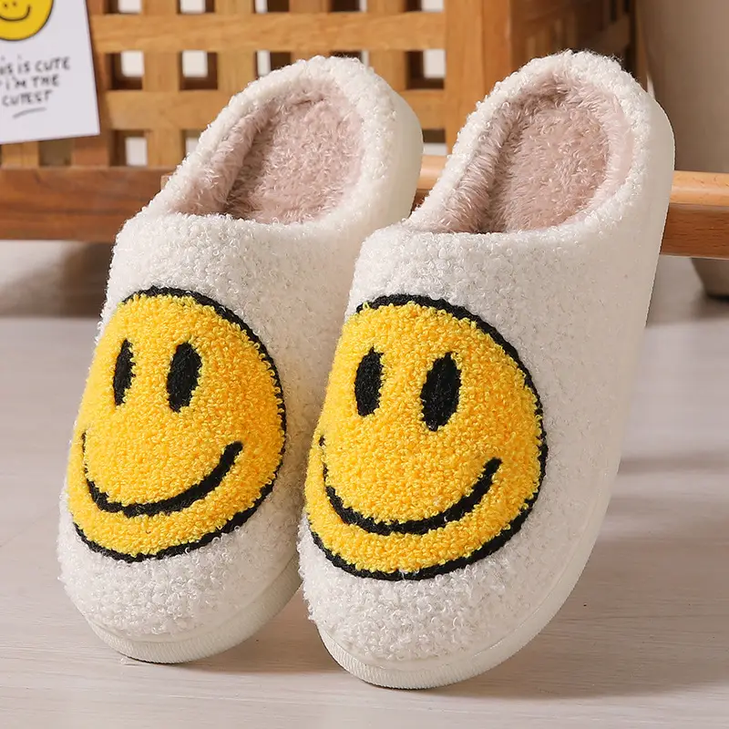 Winter Cute Cartoon Smiley Home Cotton Slippers Wholesale Home Furry Slippers Female Couple Warm Slippers Indoor
