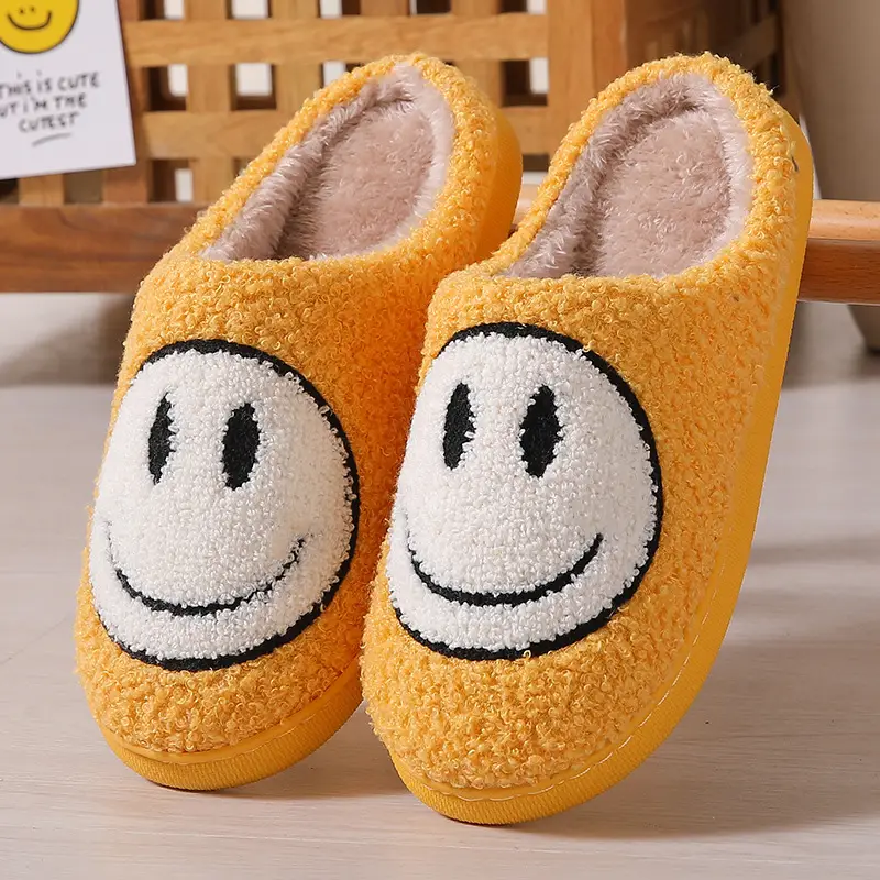 Winter Cute Cartoon Smiley Home Cotton Slippers Wholesale Home Furry Slippers Female Couple Warm Slippers Indoor