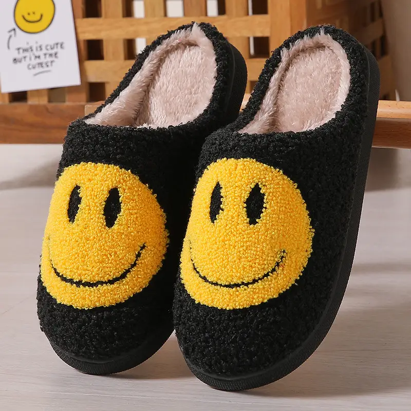 Winter Cute Cartoon Smiley Home Cotton Slippers Wholesale Home Furry Slippers Female Couple Warm Slippers Indoor