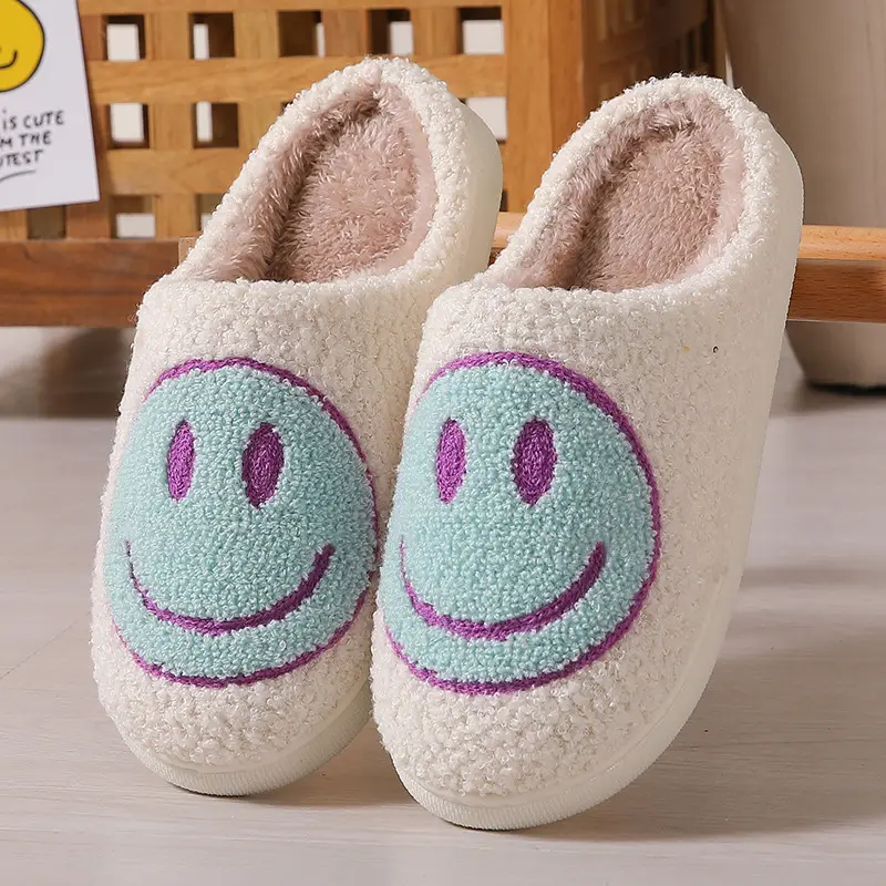 Winter Cute Cartoon Smiley Home Cotton Slippers Wholesale Home Furry Slippers Female Couple Warm Slippers Indoor