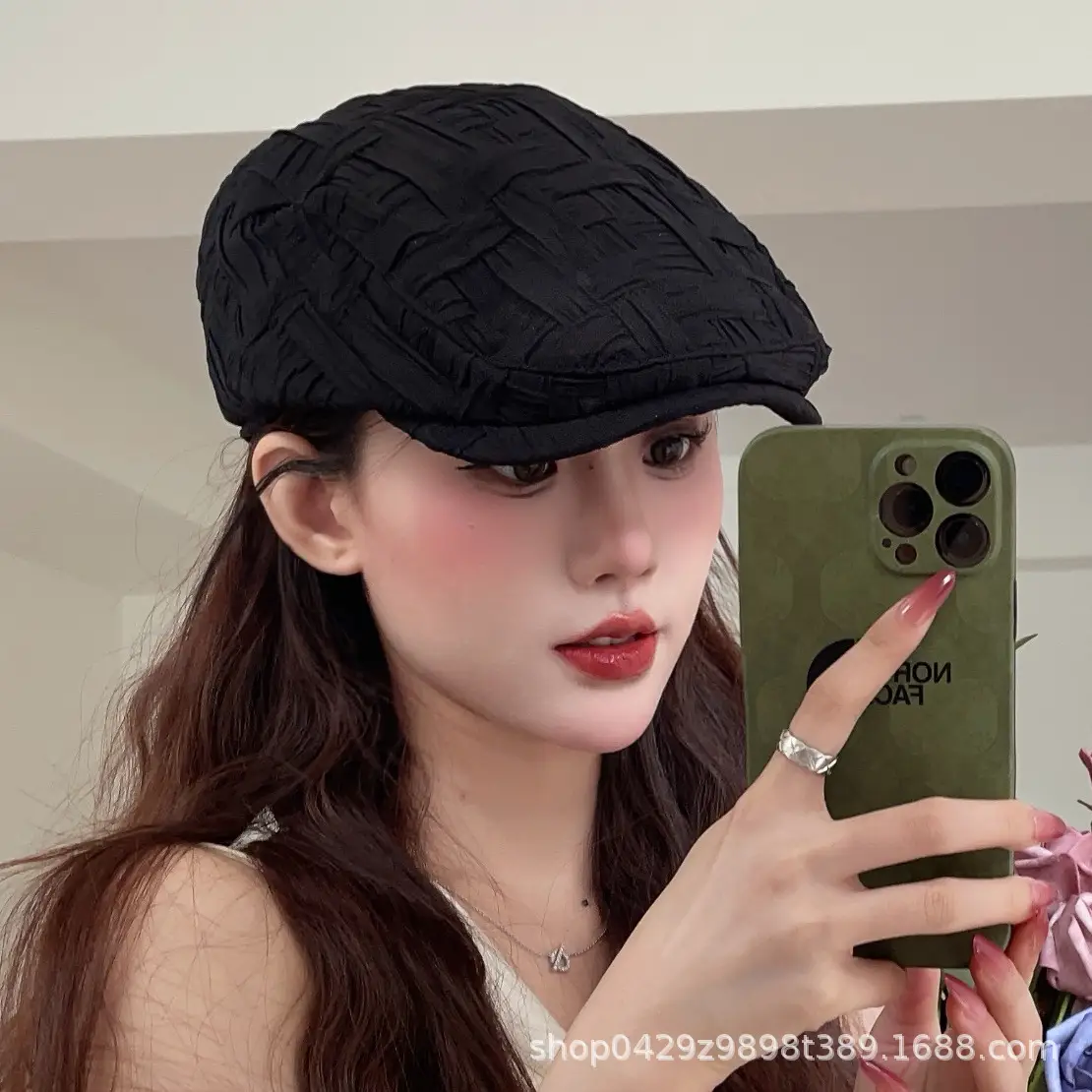 Women's Korean Style Pleated Cap Forward Face Slimmer Duckbill — feature 4