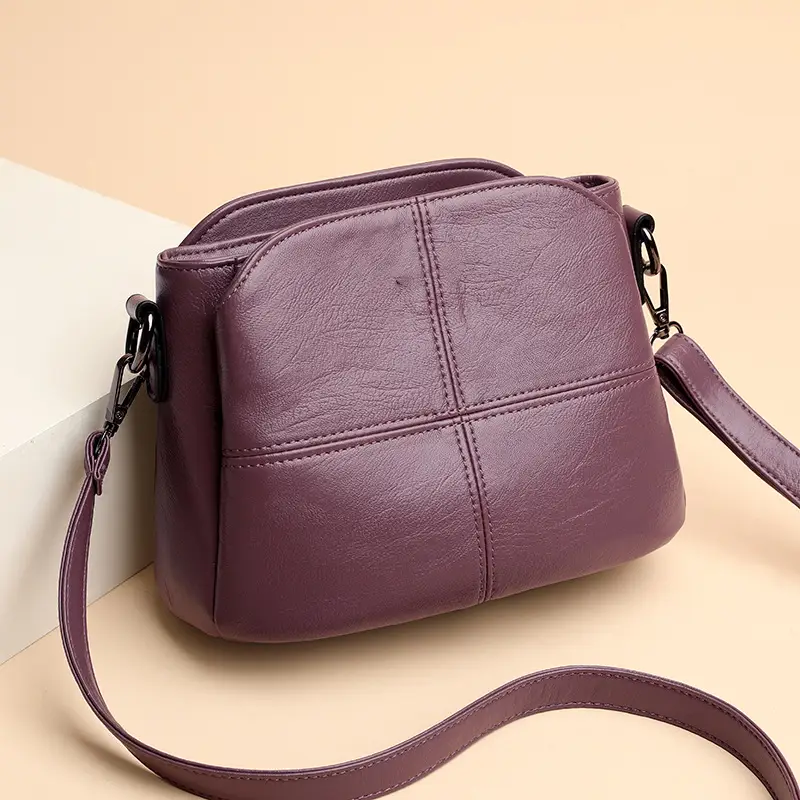 Women Crossbody Bag Purple Leather Large Capacity