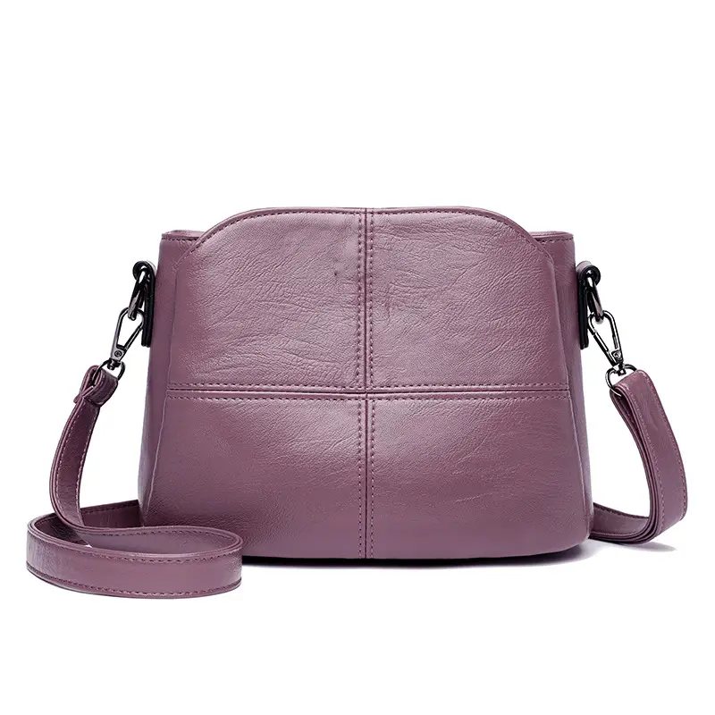 Women Crossbody Bag Purple Leather Large Capacity