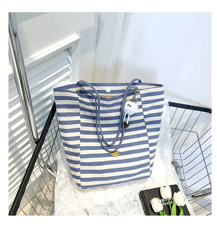Red Striped Canvas Tote Bag for Women Single Shoulder Large Capacity — feature 39