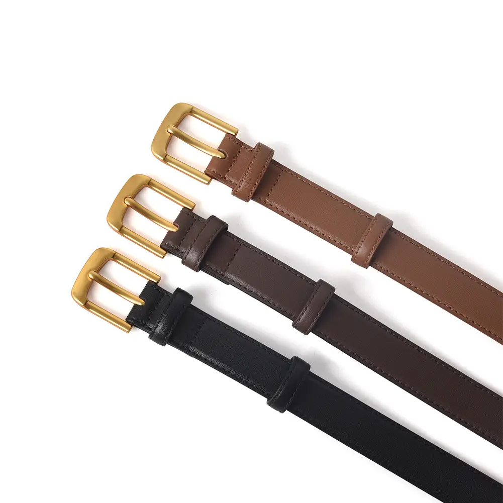 Brown Genuine Leather Belt with Gold Buckle - Image 5