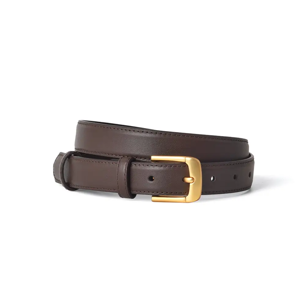 Brown Genuine Leather Belt with Gold Buckle - Image 6