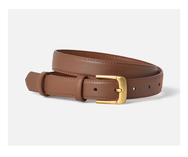 Brown Genuine Leather Belt with Gold Buckle — feature 10
