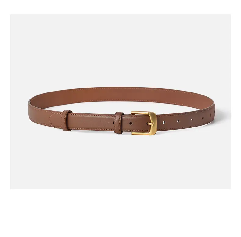 Brown Genuine Leather Belt with Gold Buckle — feature 11