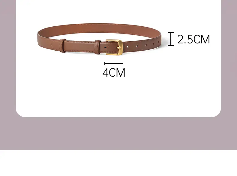 Brown Genuine Leather Belt with Gold Buckle — feature 3