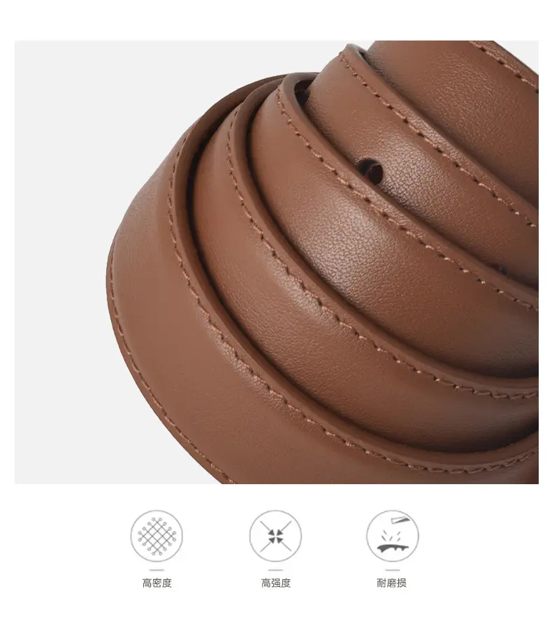 Brown Genuine Leather Belt with Gold Buckle — feature 5