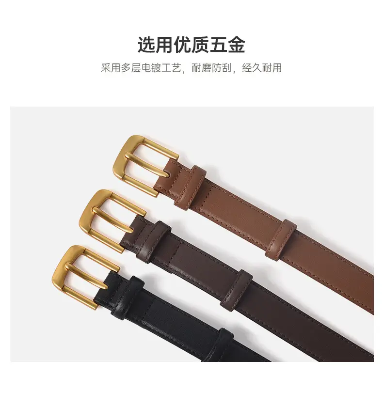 Brown Genuine Leather Belt with Gold Buckle — feature 6
