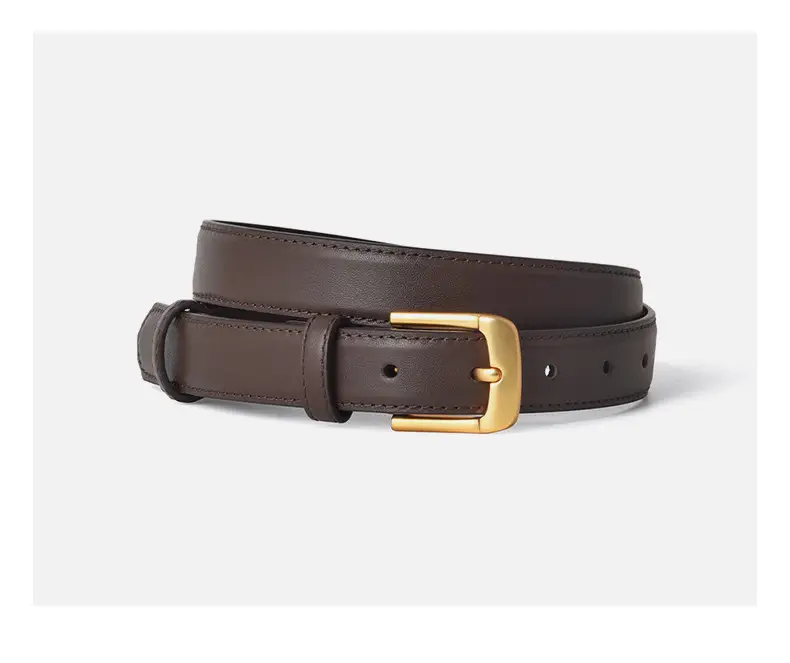 Brown Genuine Leather Belt with Gold Buckle — feature 9