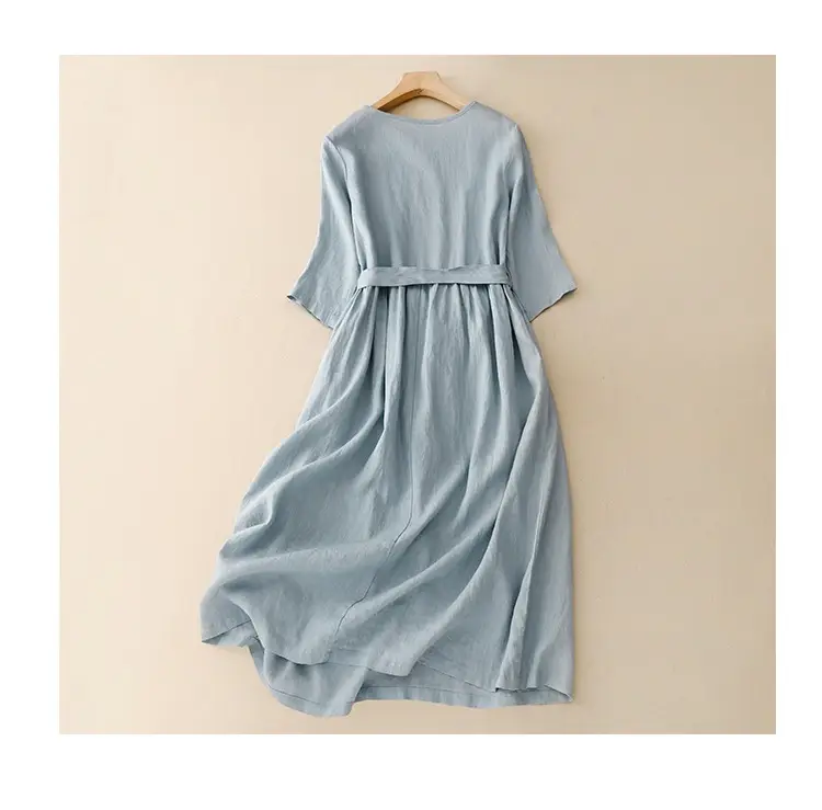 2026 Summer Cotton-Linen Belted Flared Dress — feature 11