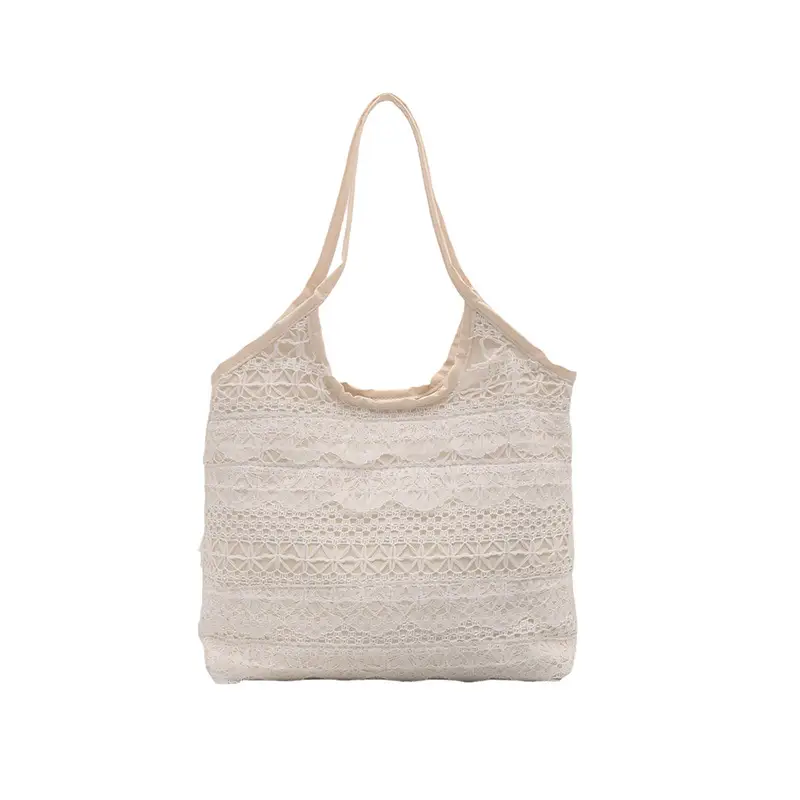 Women Lace Shoulder Bag Cream Large Capacity Summer Fashion - Image 7