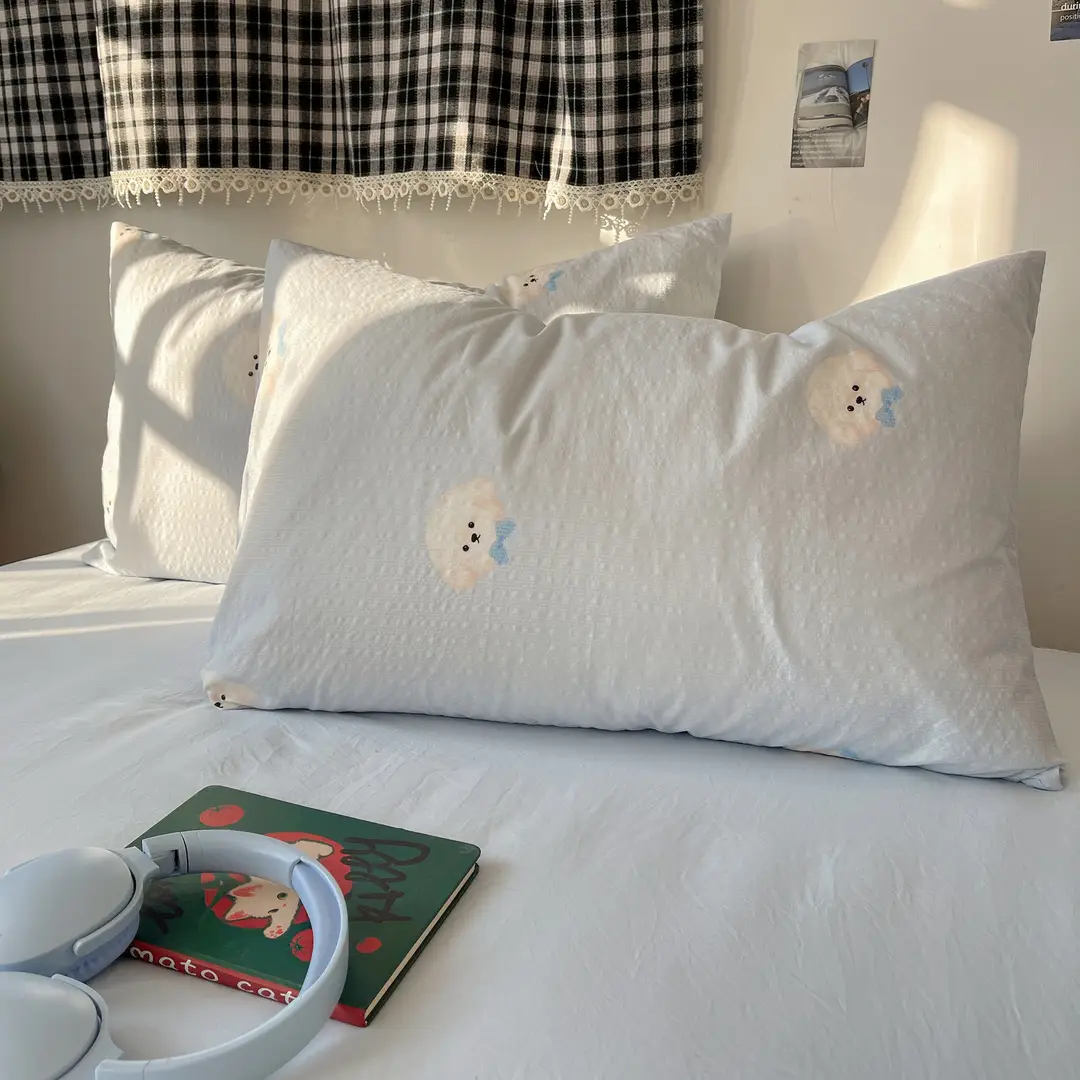 Puff Cotton Four-Piece Set, High-Weight A-Grade Bedding, Skin-Friendly and Soft Duvet Cover, Washed Cotton Bed Sheet, Bedspread for Dormitory
