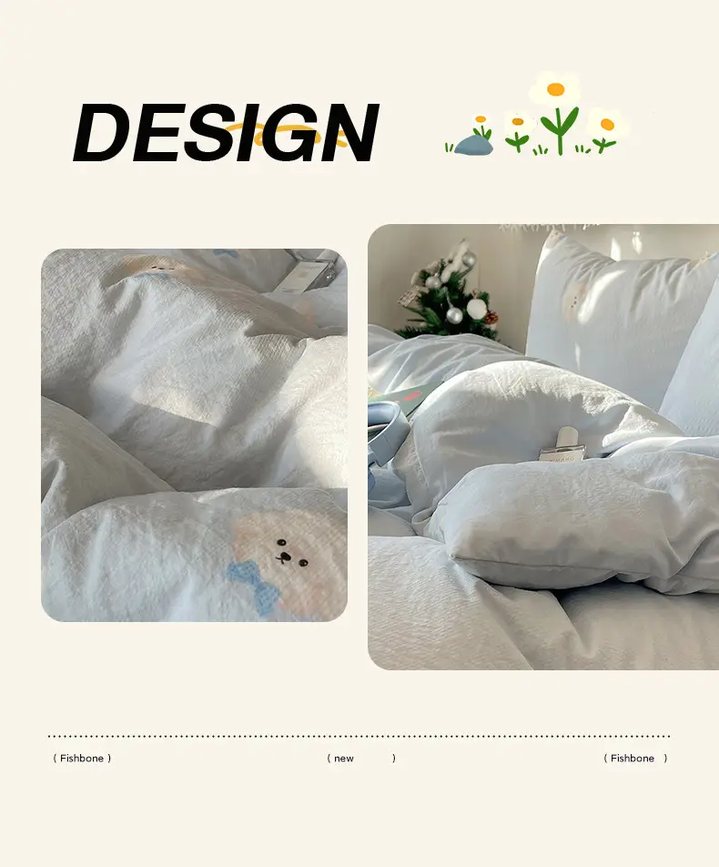 Puff Cotton Four-Piece Set, High-Weight A-Grade Bedding, Skin-Friendly and Soft Duvet Cover, Washed Cotton Bed Sheet, Bedspread for Dormitory — feature 11