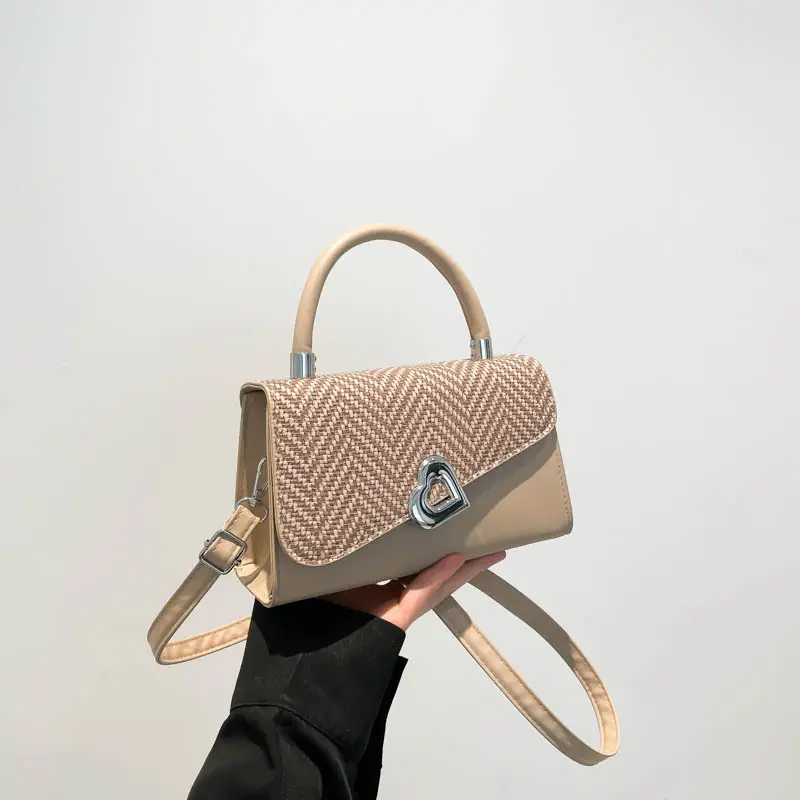 Trendy Beige Patchwork Shoulder Bag with Detachable Strap