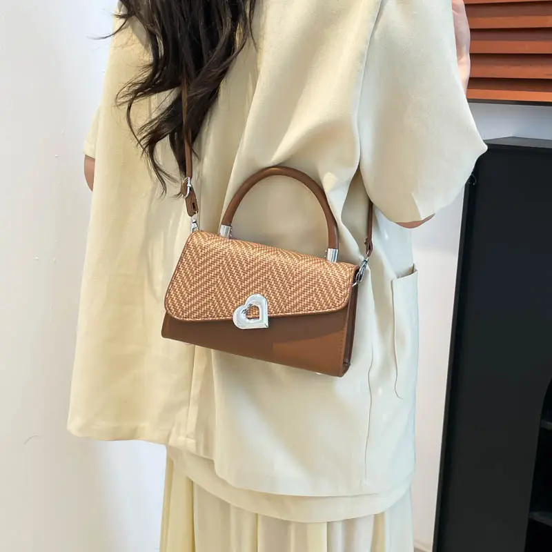 Trendy Beige Patchwork Shoulder Bag with Detachable Strap