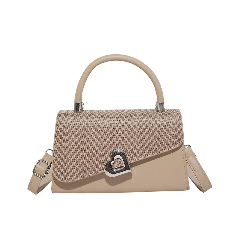 Trendy Beige Patchwork Shoulder Bag with Detachable Strap