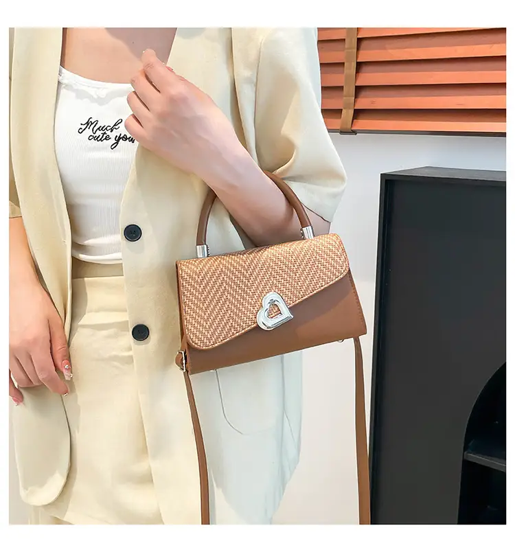 Trendy Beige Patchwork Shoulder Bag with Detachable Strap — feature 11