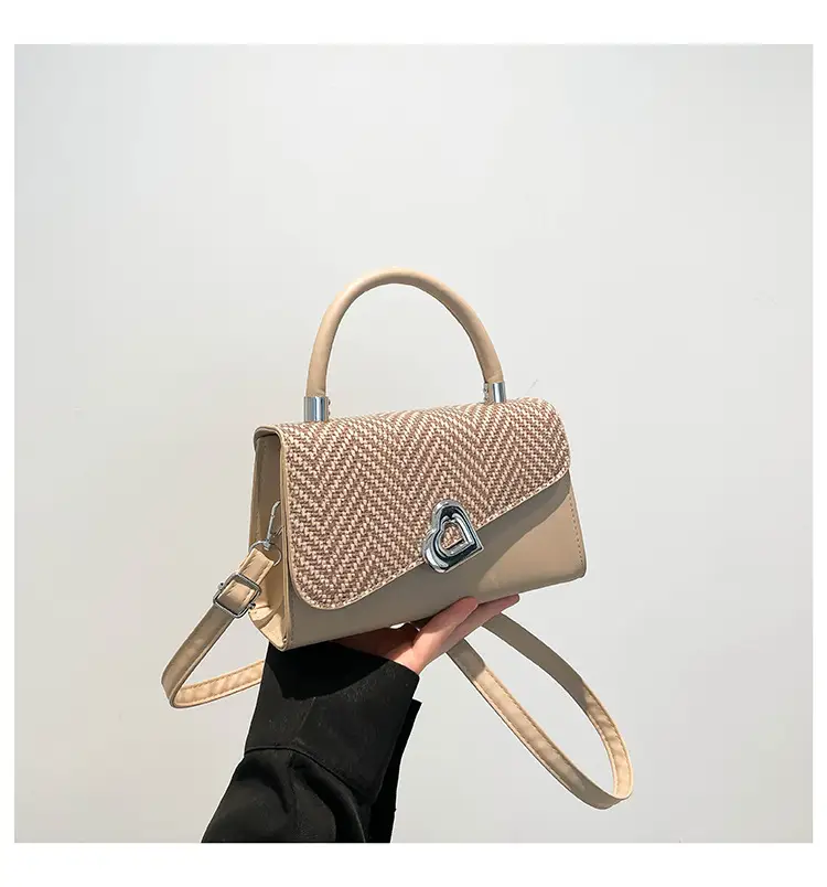 Trendy Beige Patchwork Shoulder Bag with Detachable Strap