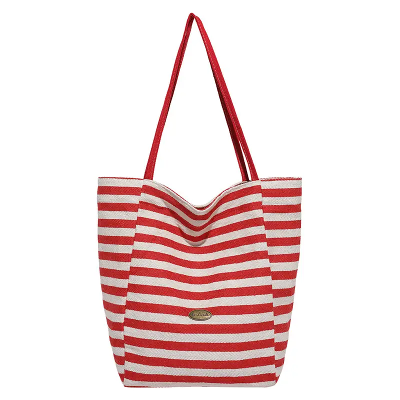 Striped Canvas Tote Bag 2025 Korean Style Large Capacity