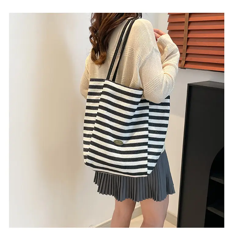 Striped Canvas Tote Bag 2025 Korean Style Large Capacity — feature 16