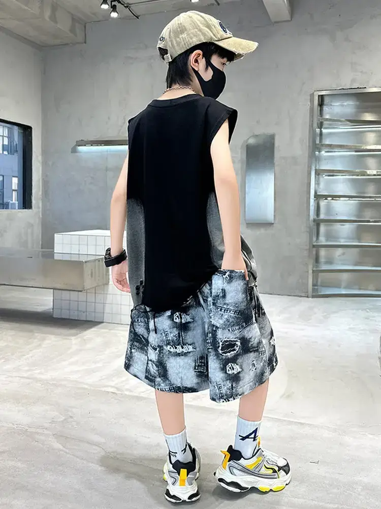 Summer Boys Sleeveless Vest Shorts Suit Kidsren's New - Image 5
