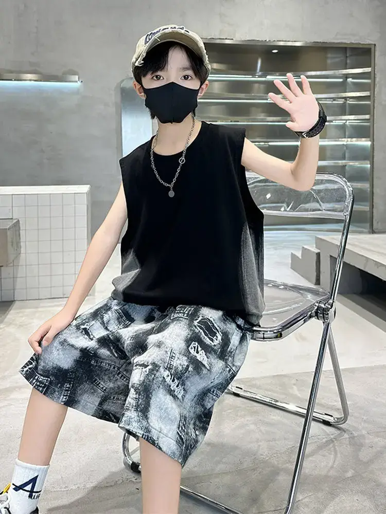 Summer Boys Sleeveless Vest Shorts Suit Kidsren's New - Image 6
