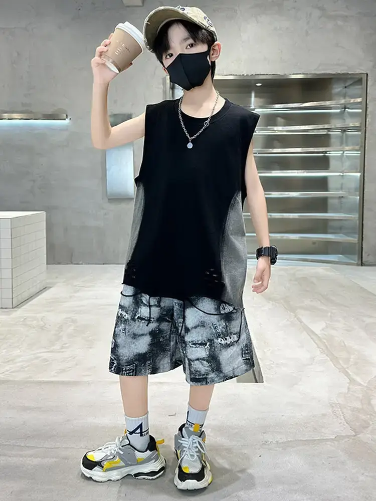 Summer Boys Sleeveless Vest Shorts Suit Kidsren's New - Image 7